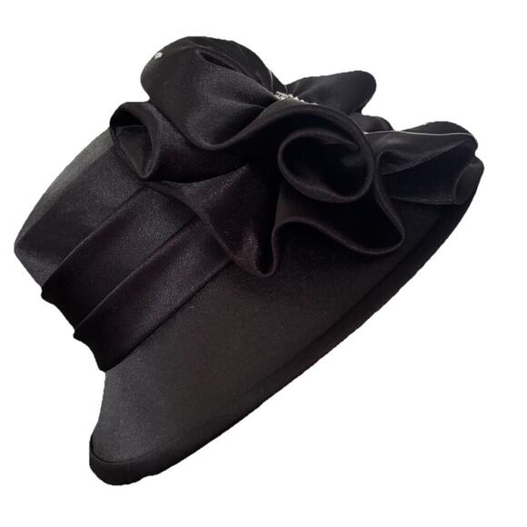 Designer Black Satin & Rhinestone Hat Mr. Hi\'s Classic Collection 22 1/4\
